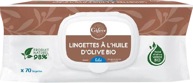 Gifrer lingettes nettoyantes à l'huile d'olive vierge 70 lingettes